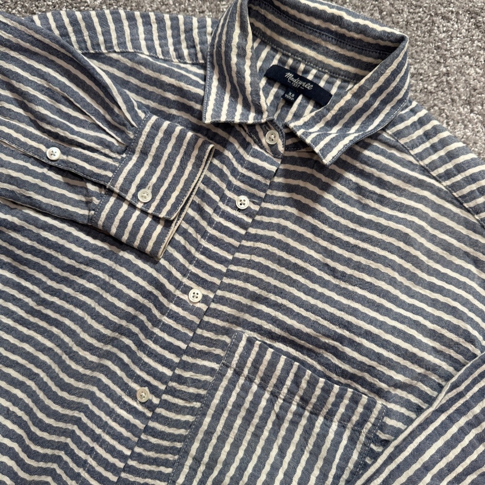 Madewell Shirt Womens XS Blue White Striped Cotton Herringbone Top Classiccore